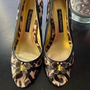 Beverly Feldman leopard heels with butterfly